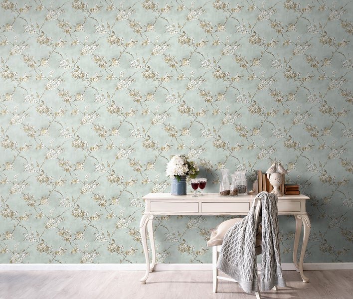 Sanders und Sanders Tapete Blumen Graugrün - 53 cm x 10 m - 640386