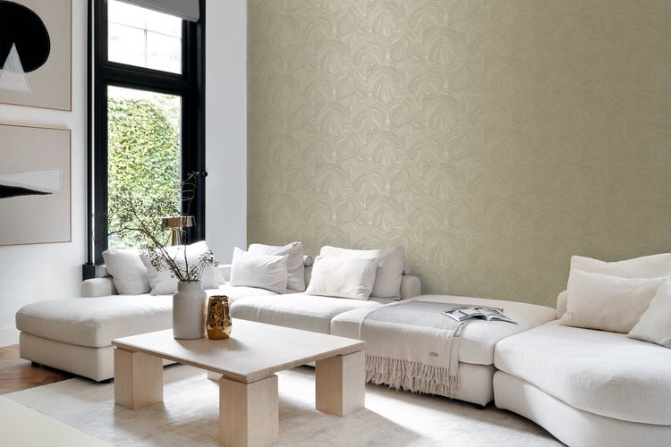 Origin Wallcoverings Tapete tropische Blätter Sandbeige - 53 cm x 10.05 m - 348025