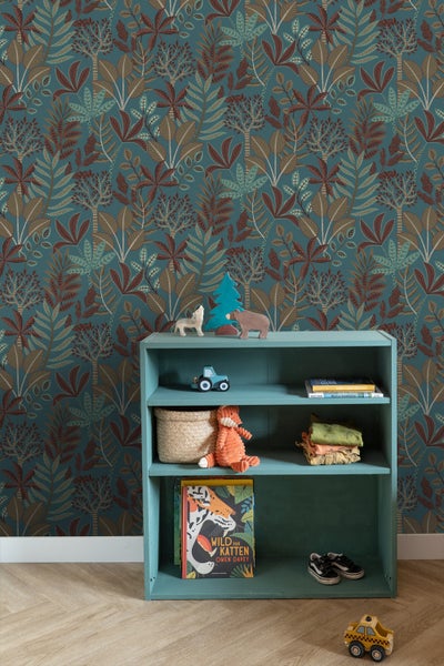 ESTAhome Tapete Blätter Petrolblau - 50 x 900 cm - 139818