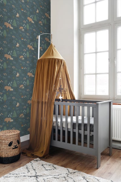 ESTAhome Tapete Wald mit Waldtieren Graublau - 53 cm x 10.05 m - 139248