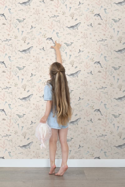 ESTAhome Tapete Unterwasserwelt Hellbeige und Graublau - 50 x 900 cm - 131260