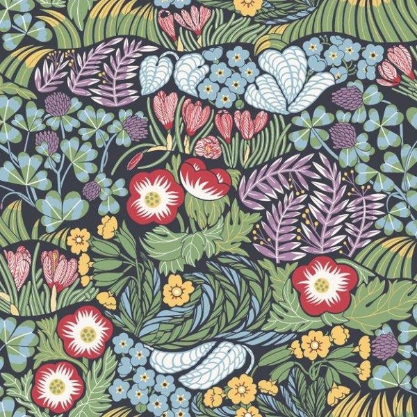 Borastapeter Tapete Blumen im Matisse-Stil Graublau - 53 cm x 10.05 m - 660598