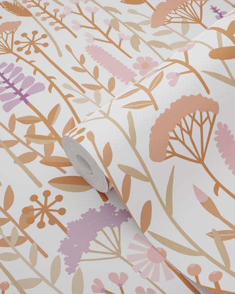ESTAhome Tapete Feldblumen Terrakotta, Lila und Rosa - 50 x 900 cm - 131553