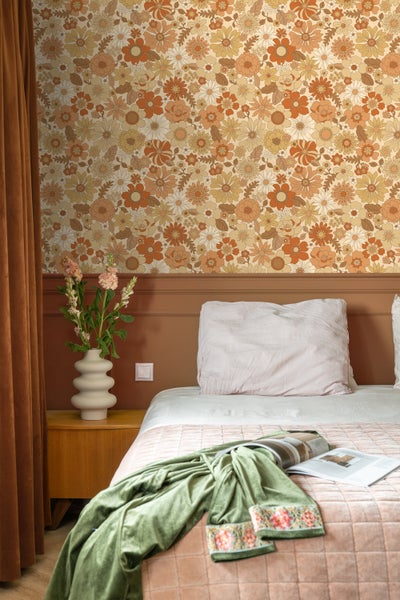 ESTAhome Tapete Retro Blumen Orange - 53 cm x 10.05 m - 130963