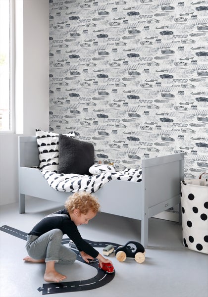 Sanders und Sanders Tapete Rennwagen Schwarz-Weiß - 50 x 900 cm - 935360