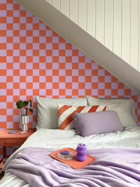 ESTAhome Tapete Karomuster Violett und Orange - 53 cm x 10.05 m - 130914