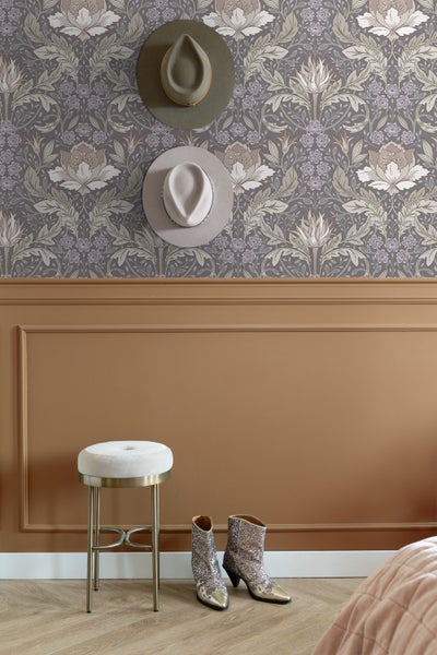 ESTAhome Tapete Blumenmuster im Jugendstil Grün und Grau - 50 x 900 cm - 131079