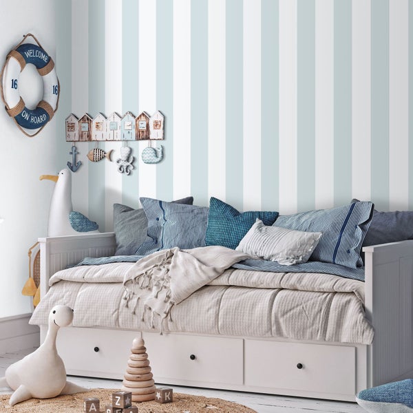 Sanders und Sanders Tapete Streifen Hellblau und Weiß - 53 cm x 10.05 m - 640658