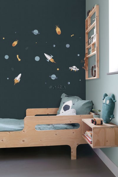ESTAhome Wandtattoo Weltraum Blau, Grau und Gelb - 47.5 x 66 cm - 156109