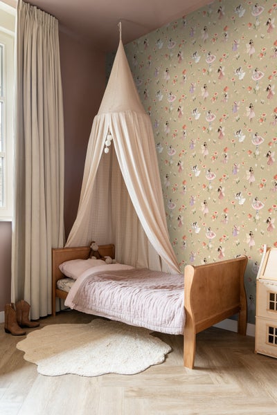 ESTAhome Tapete Elfen Rosa und Grün - 50 x 900 cm - 131340