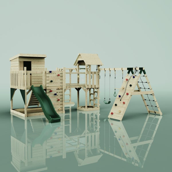 Spielplatz mit Kletterwand, Rutsche und Schaukel