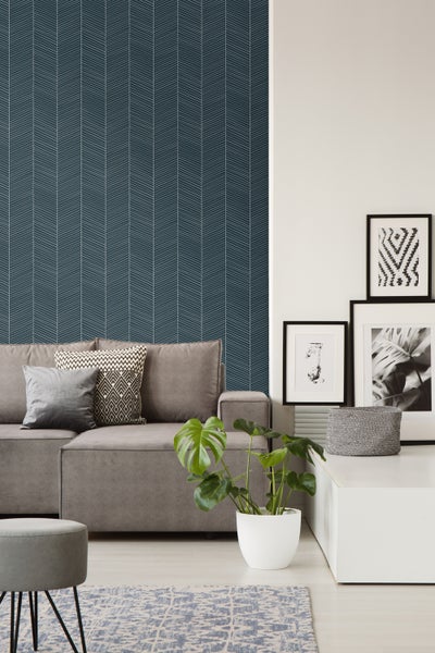 Walls4You Tapete Fischgrätmuster Blau - 0,53 x 10,05 m - 935324