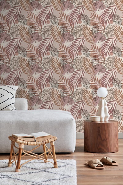 ESTAhome Tapete Blätter Beige und Altrosa - 50 x 900 cm - 139821