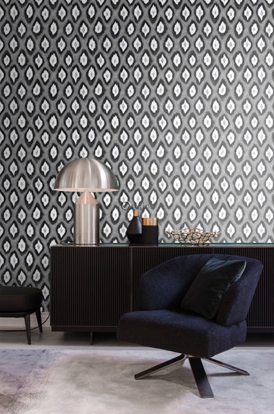 Origin Wallcoverings Tapete Ikat-Motiv Schwarz und Weiß - 53 cm x 10.05 m - 346919