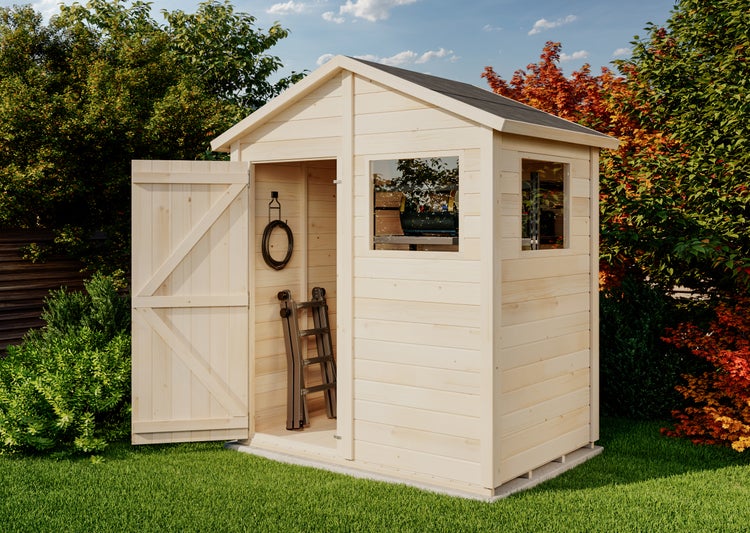 Storehaus Gerätehaus Stefanie Gerätehaus aus Holz, Geräteschrank mit 12 mm Wandstärke, Gartenhaus, Naturbelassen 2,1x1,4m