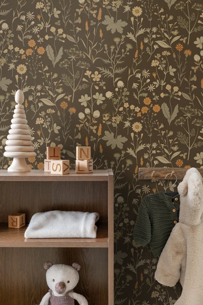 ESTAhome Tapete Feldblumen Graugrün und Braun - 50 x 900 cm - 131463