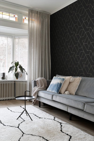 ESTAhome Tapete grafische Linien Schwarz und Gold - 50 x 900 cm - 139945