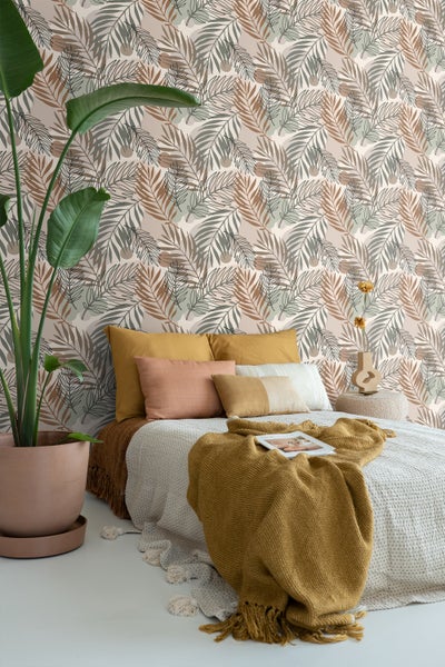 ESTAhome Tapete Blätter Beige und Graugrün - 50 x 900 cm - 139822