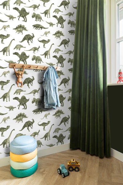 ESTAhome Tapete Dinosaurier Dunkelgrün - 50 x 900 cm - 131200