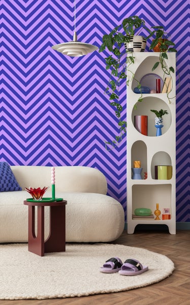 ESTAhome Tapete Zickzackmuster Lila und Blau - 50 x 900 cm - 131408