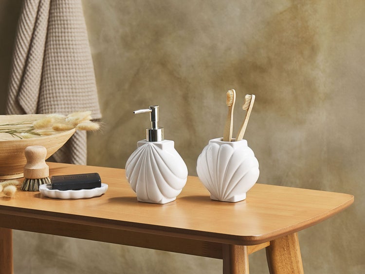 Badaccessoires Set 3-teilig SHELL Keramik Weiß