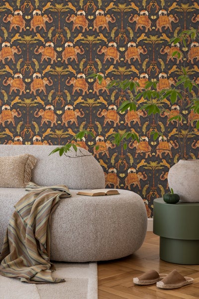 Sanders und Sanders Tapete Elefanten Braun und Dunkelgrün - 53 cm x 10 m - 640496