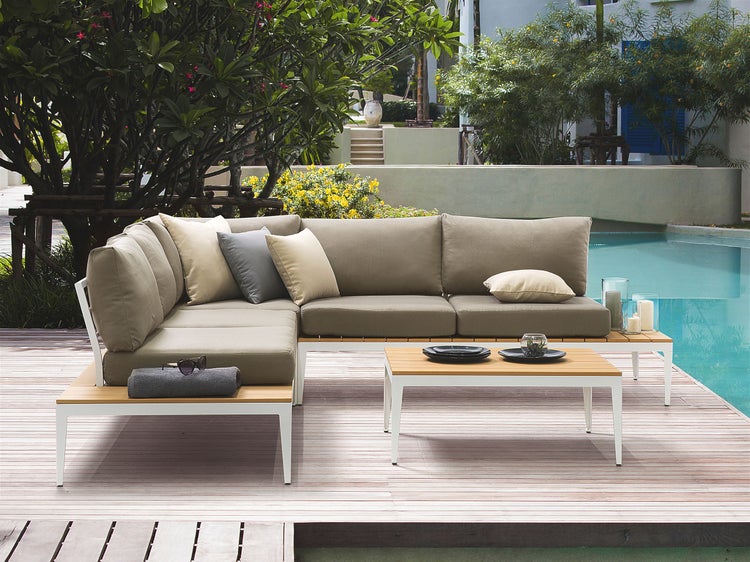 Garten Ecksofa mit Tisch 5-Sitzer POSITANO Grau