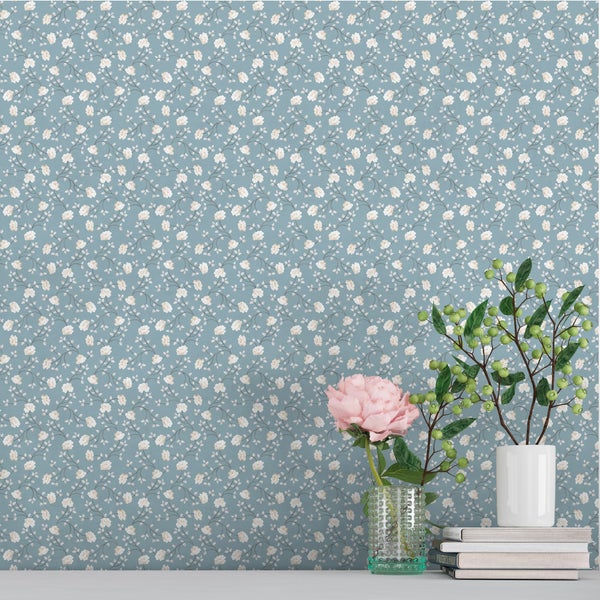 Sanders und Sanders Tapete Blumen Graublau und Weiß - 53 cm x 10 m - 640183