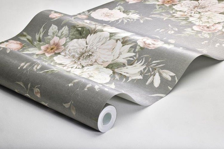 Borastapeter Tapete Blumenstillleben Grau - 53 cm x 10.05 m - 660261
