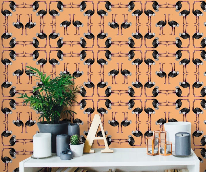Walls4You Tapete Flamingos Orange und Schwarz - 53 cm x 10 m - 640120