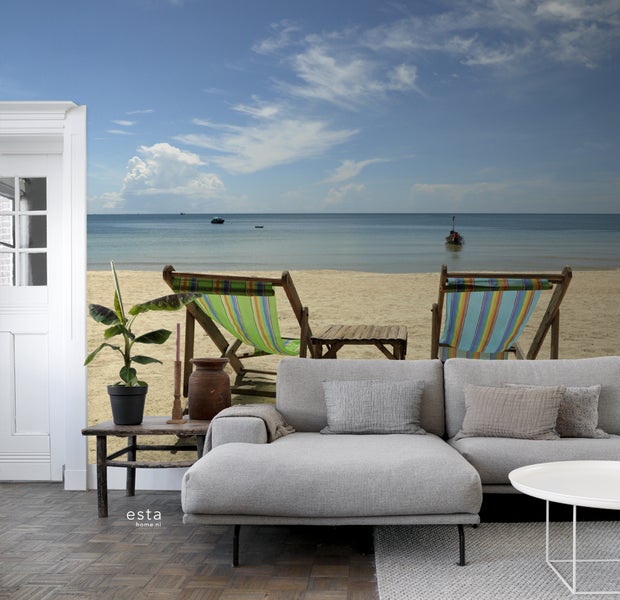 ESTAhome Fototapete Strand-Motiv Blau und Beige - 279 x 270 cm - 156516
