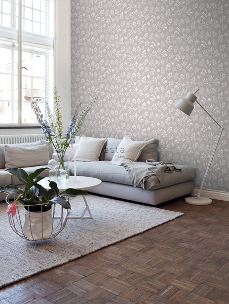ESTAhome Tapete Blumenmuster im skandinavischen Stil Grau - 53 cm x 10.05 m - 139084
