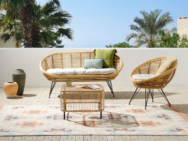 Lounge Set mit Tisch 3-Sitzer MARATEA/CESENATICO Rattan Naturfarben