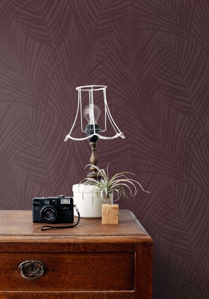 ESTAhome Tapete Palmblätter Aubergineviolett - 50 x 900 cm - 131217