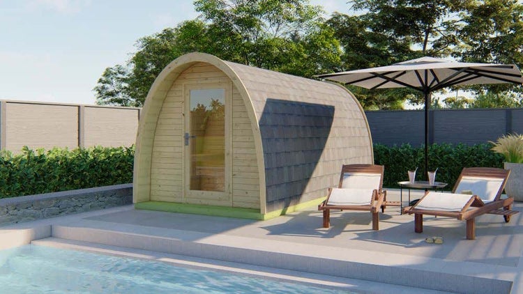 FinnTherm POD-Sauna Thorge Gartensauna aus Holz, Sauna mit 42 mm Wandstärke, Außensauna