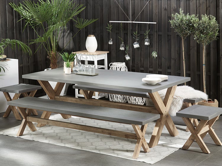 Gartenmöbel Set mit Bänken und Hockern 8-Sitzer OLBIA Beton Grau