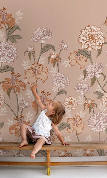 ESTAhome Fototapete Blumenmuster Altrosa und Terrakotta - 150 x 279 cm - 159210