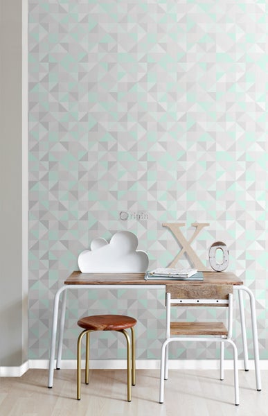 Origin Wallcoverings Tapete Dreiecke Pastell Mintgrün, Hellgrau, Weiß und Smaragdgrün - 53 cm x 10.05 m - 337206