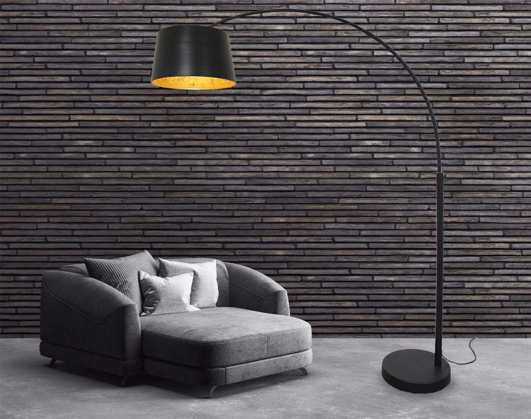 Bogenleuchte Glarona matt schwarz + blattgold 207 cm 10957