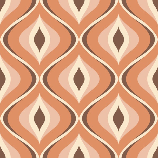 ESTAhome Tapete Retro-Ornamente Orange und Braun - 50 x 900 cm - 130986