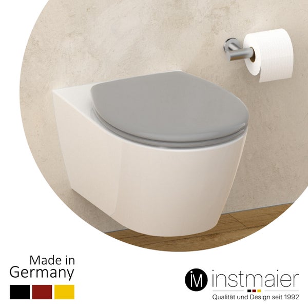 instmaier WC Sitz | Made in Germany | Toilettendeckel mit Absenkautomatik | Klobrille Grau Glanz | Oval | mit Schnellverschluss | Duroplast
