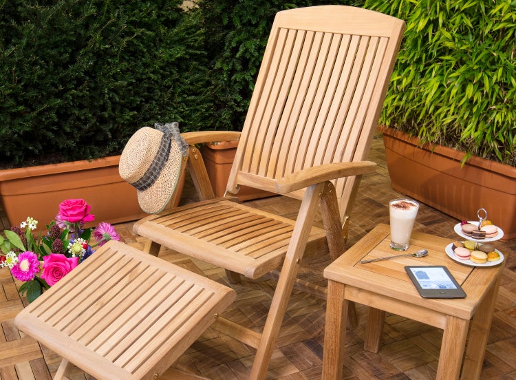 Teak Fußhocker 50 x 42 cm verstellbar premium wetterfest