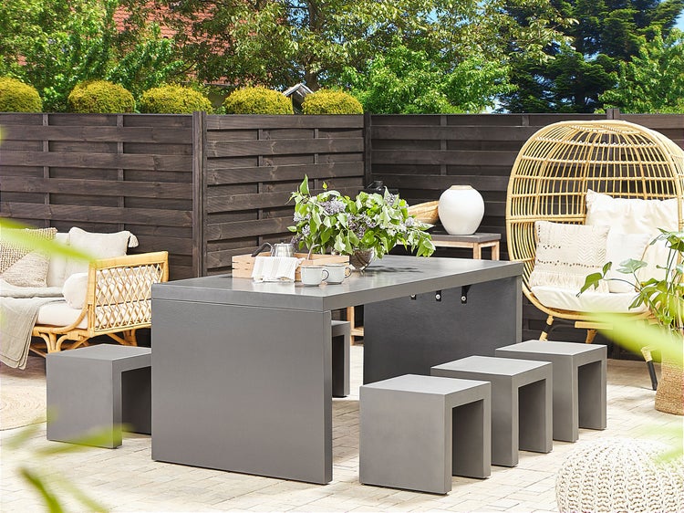 Gartenmöbel Set mit Hockern 6-Sitzer TARANTO Beton Grau