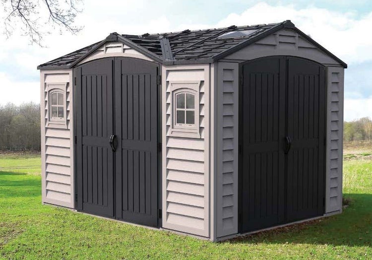 DURAMAX Kunststoff-Gerätehaus Gerätehaus aus Kunststoff in Grau, Geräteschrank mit 4 mm Wandstärke, Gartenhaus mit Montagematerial