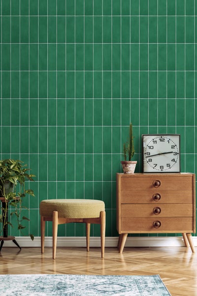ESTAhome Tapete Fliesenmuster Dunkelgrün - 50 x 900 cm - 131534