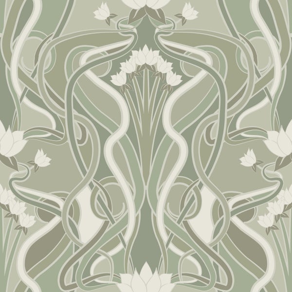 ESTAhome Tapete Blumenmuster im Jugendstil Hell Graugrün - 50 x 900 cm - 139897