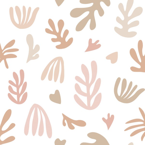 ESTAhome Tapete Pflanzen im Matisse-Stil Beige, Rosa und Weiß - 50 x 900 cm - 131017