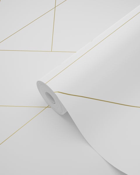 ESTAhome Tapete grafische Linien Weiß und Gold - 53 cm x 10.05 m - 139143
