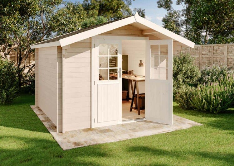 Alpholz Gartenhaus Anna-44 ISO Gartenhaus aus Holz Holzhaus mit 44 mm Wandstärke, Blockbohlenhaus mit Montagematerial imprägniert 3,2x3,2m