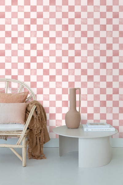ESTAhome Tapete Karomuster Rosa und Weiß - 50 x 900 cm - 131288